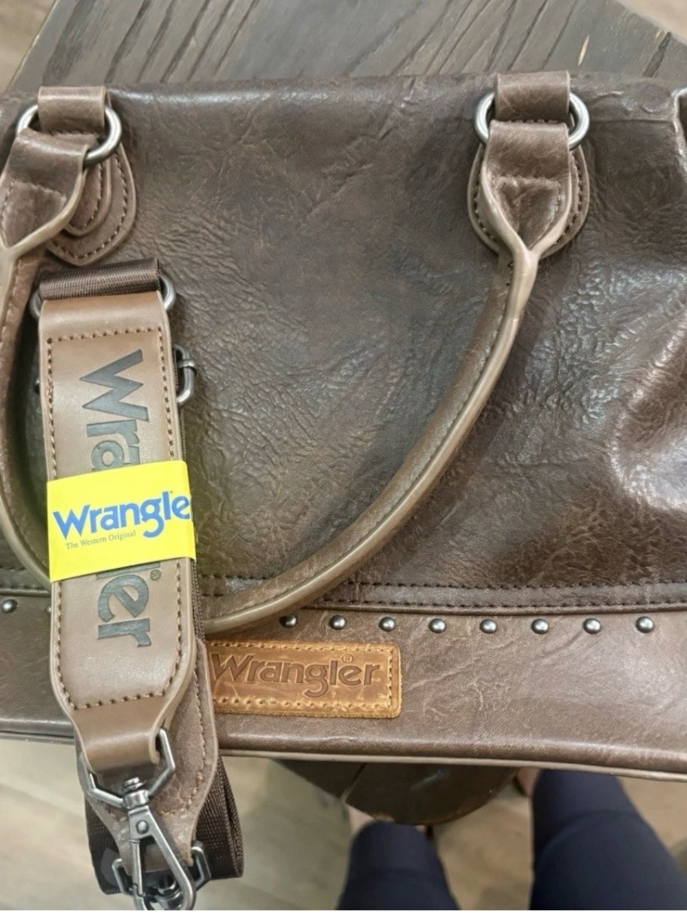 NWOT Wrangler Dark Brown Leather Shoulder Satchel CONCEAL CARRY PURSE